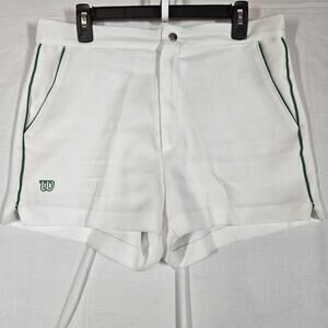 Wilson Shorts Mens Medium White Tennis Athletic Green Trim Pockets 33 Waist